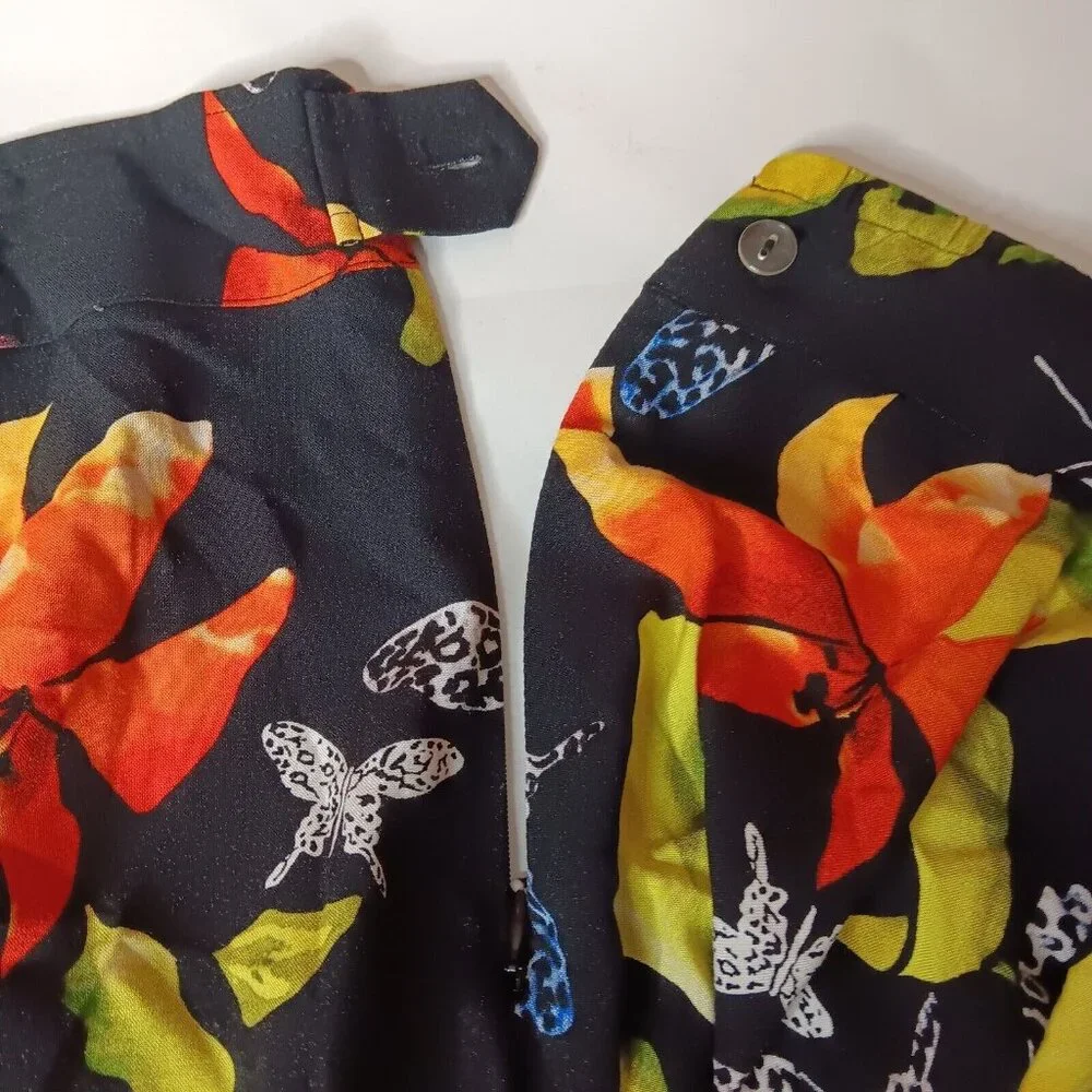 Soft Surroundings Large Skirt Midi Butterfly Black Floral Hawaiian Plumeria Zip - Picture 9 of 10